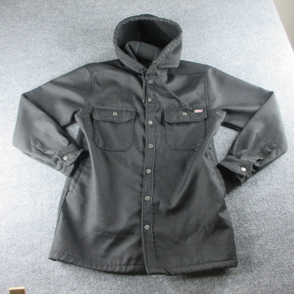 Dickies Jacket Mens S Black Canvas Hooded Parka Snap Front Lined Workwear